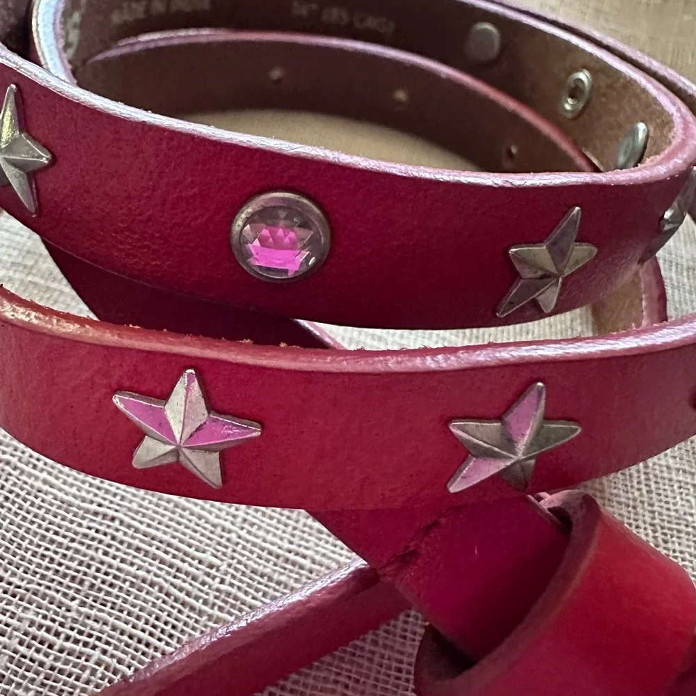 Levi's Western Red Leather Belt with Silver Tone Accents